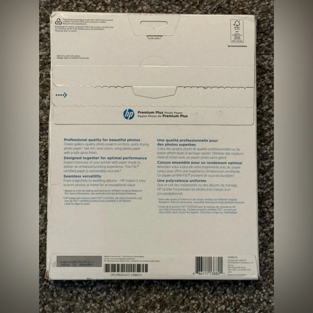 NEW! HP Premium Plus Soft Gloss Photo Paper 8.5” x 11” Box of 50
